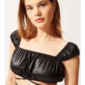 Solid and Striped Wren Bikini Top on Wet Look Black Size XL